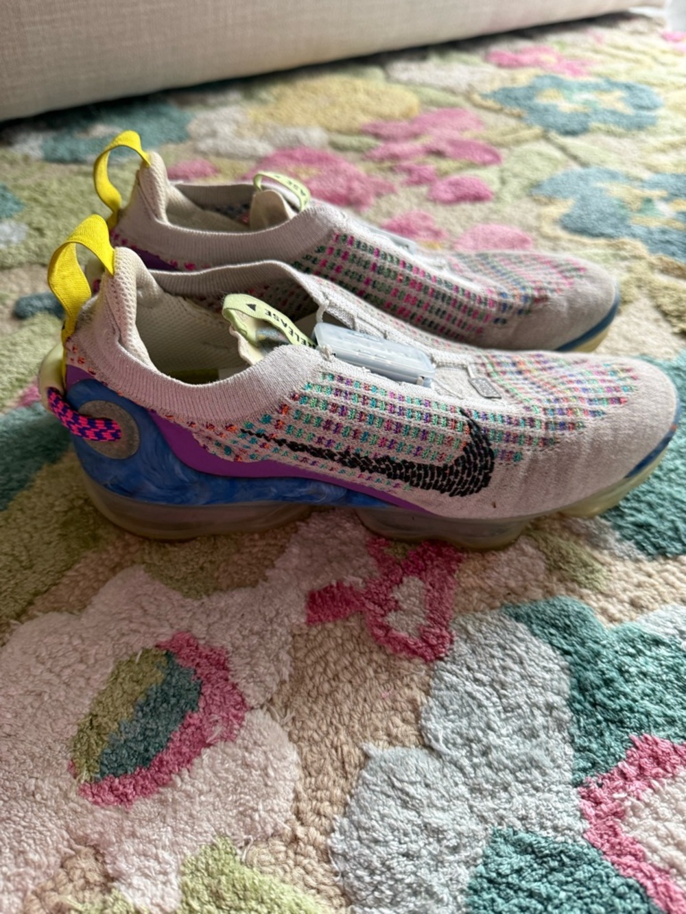 Nike Multicolor Flyknit Slip-On Athletic Sneakers with Yellow Pull Tab